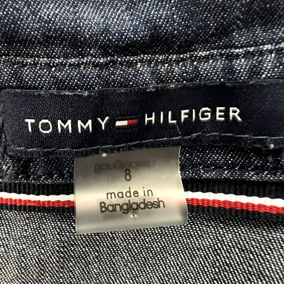 TOMMY HILFIGER Chambray Shirt Dress Tiered Dark Denim Navy Blue Popover Size 8 - Picture 4 of 14